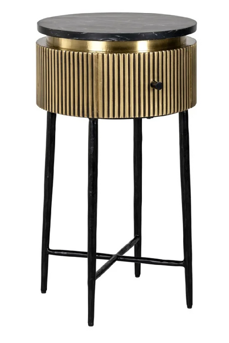 Round Marble 1-Drawer Side Table | Richmond Interiors Ironville | Oroa.com