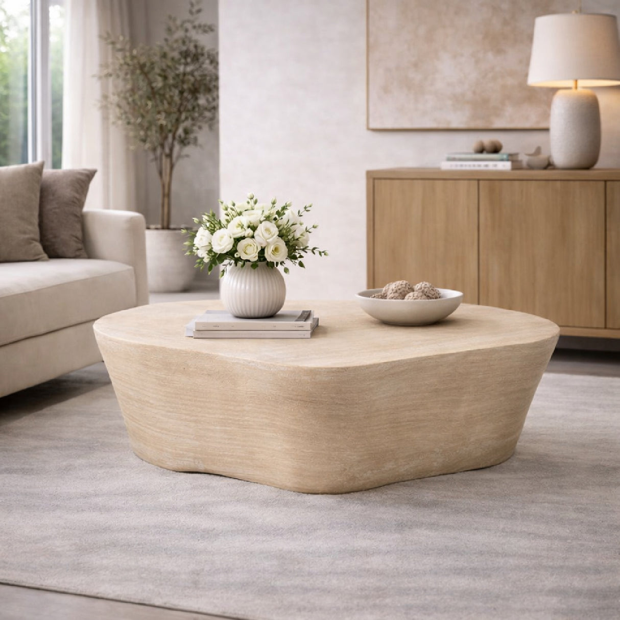   Beige Travertine Coffee Table | Oroa.com