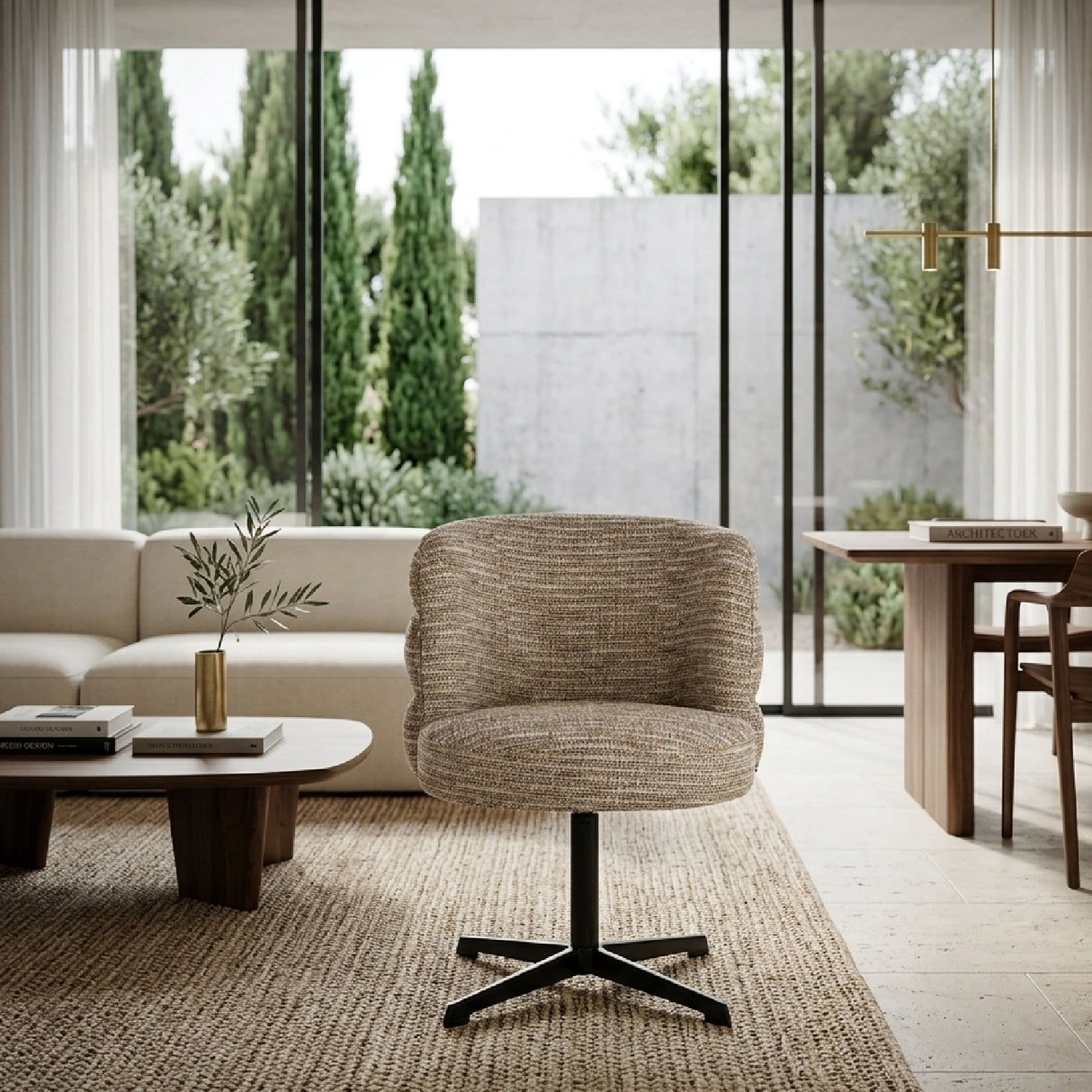   Beige Curved-Back Swivel Chair | Oroa.com