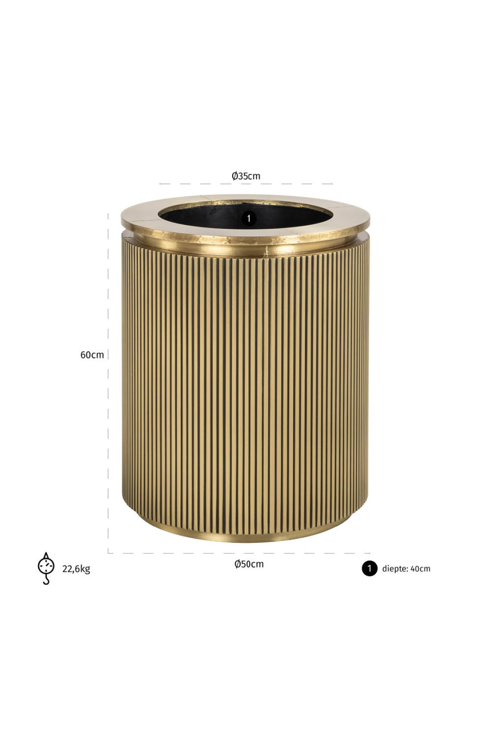 Gold Cylindrical Ridged Planter | OROA Ironville | Oroa.com