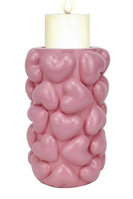 Pink Heart Embellished Candle Holder L | Richmond Interiors Emel | Oroa.com