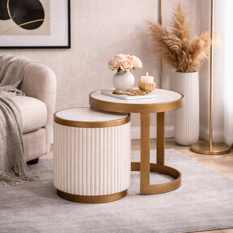   White Ceramic End Table Set (2) | Oroa.com