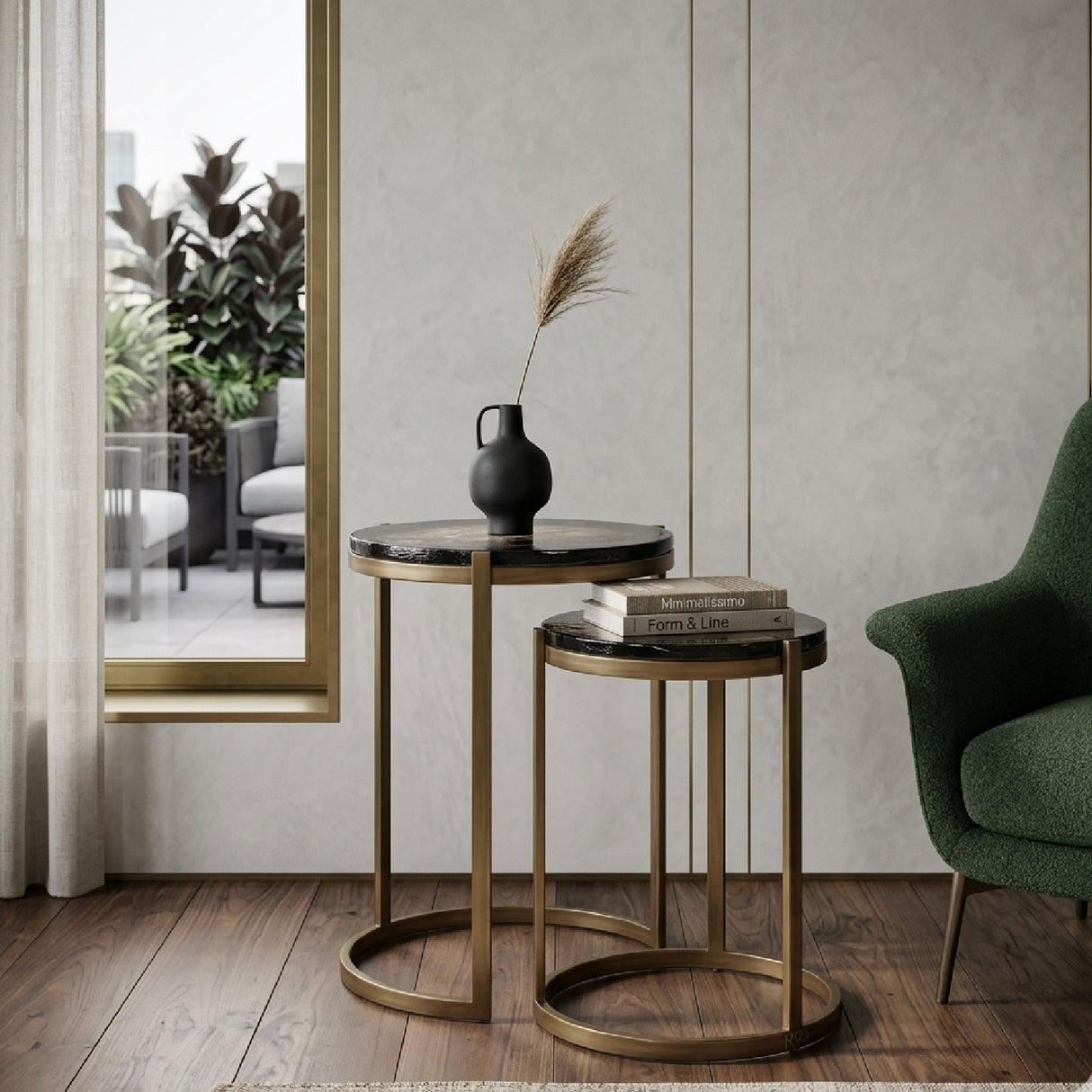   Gold Framed Nested Side Tables (2) | Oroa.com