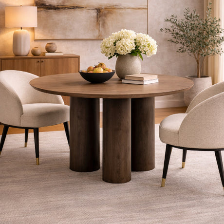   Round Brown Travertine Dining Table | Oroa.com