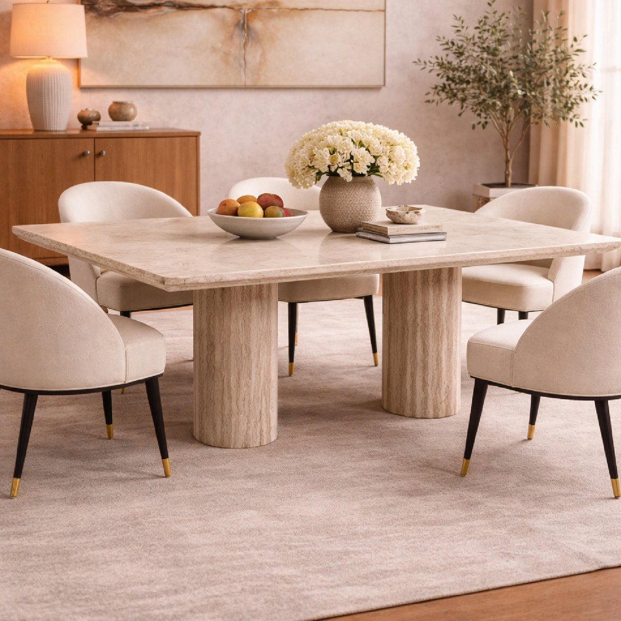   Gray Travertine Dining Table | Oroa.com