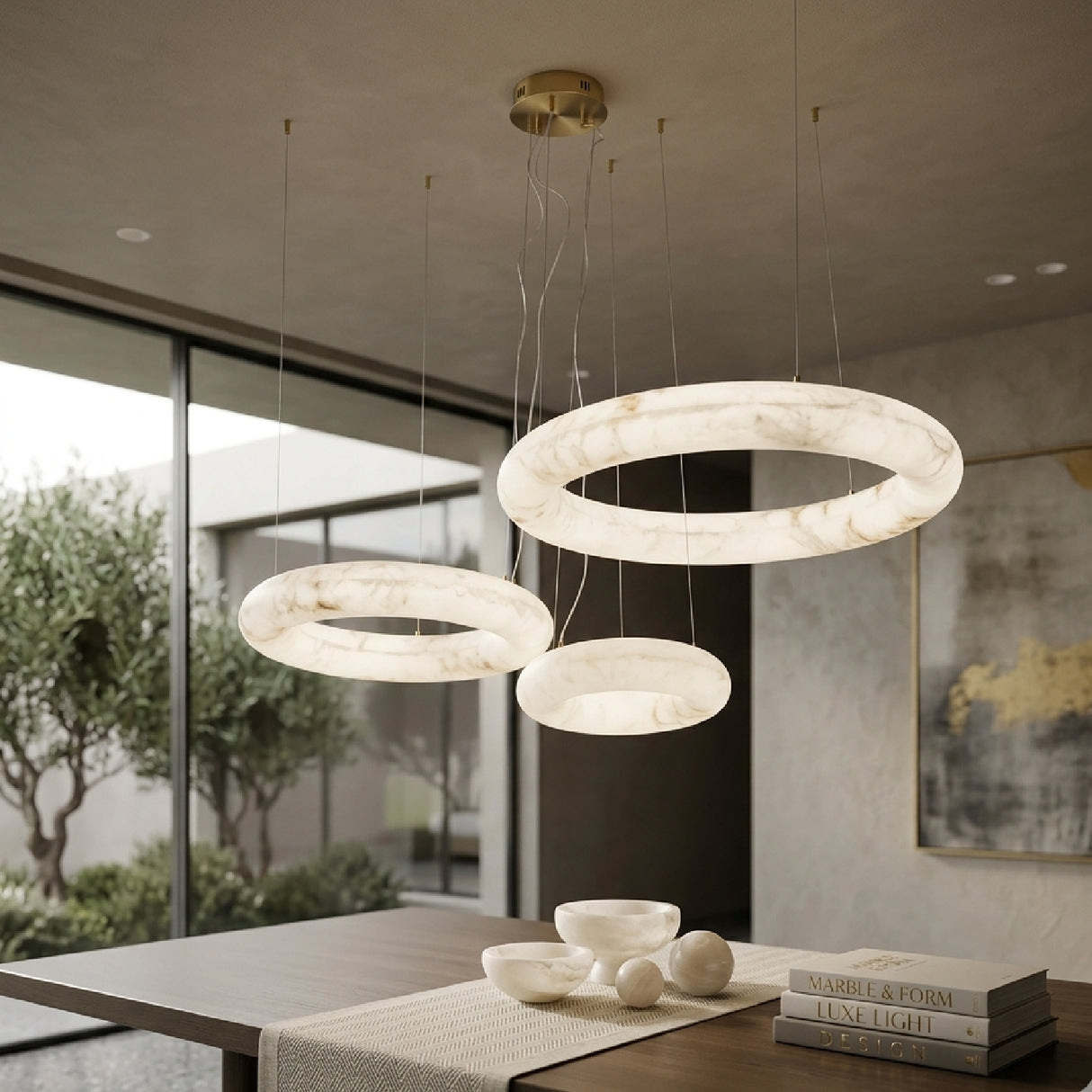  Triple Albaster Inspired Ring Chandelier | Oroa.com