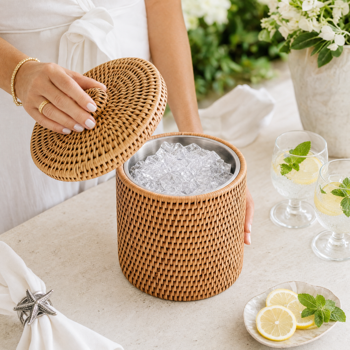Hand Woven Wicker Rattan Ice Bucket - OROA