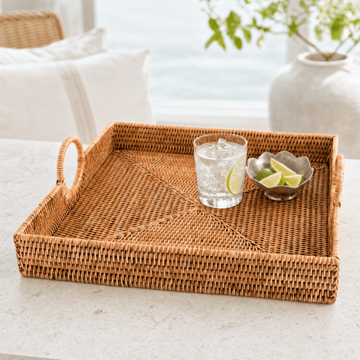 Hand-Woven Rattan Serving Tray - OROA