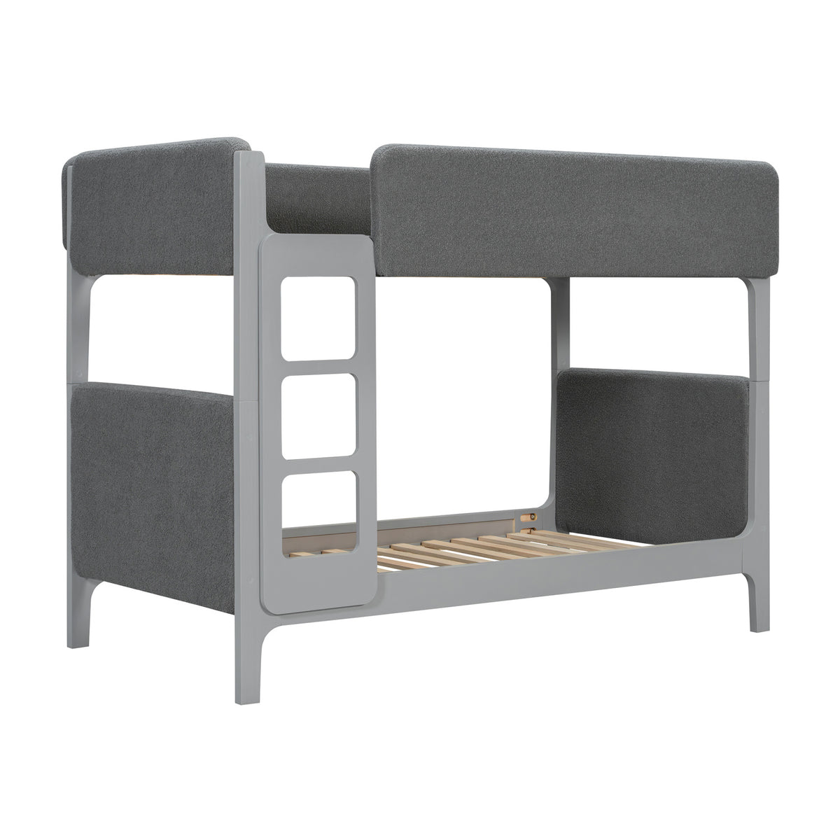 Gray Twin Over Twin Upholstered Sherpa Bunk Bed | OROA Kids
