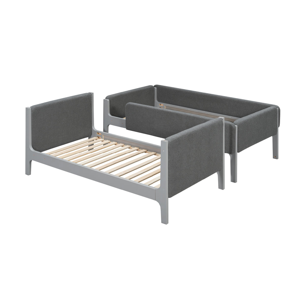Gray Twin Over Twin Upholstered Sherpa Bunk Bed | OROA Kids
