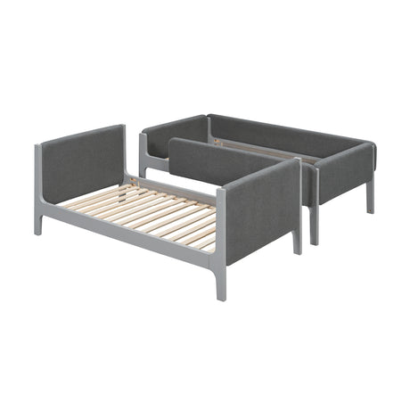 Gray Twin Over Twin Upholstered Sherpa Bunk Bed | OROA Kids