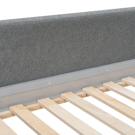 Gray Twin Over Twin Upholstered Sherpa Bunk Bed | OROA Kids