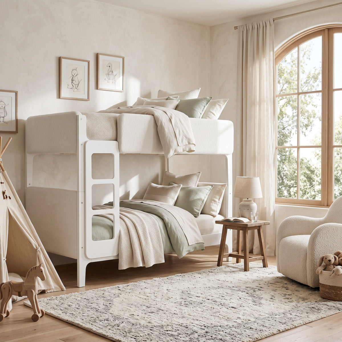 White Upholstered Twin Bunk Bed | OROA Kids