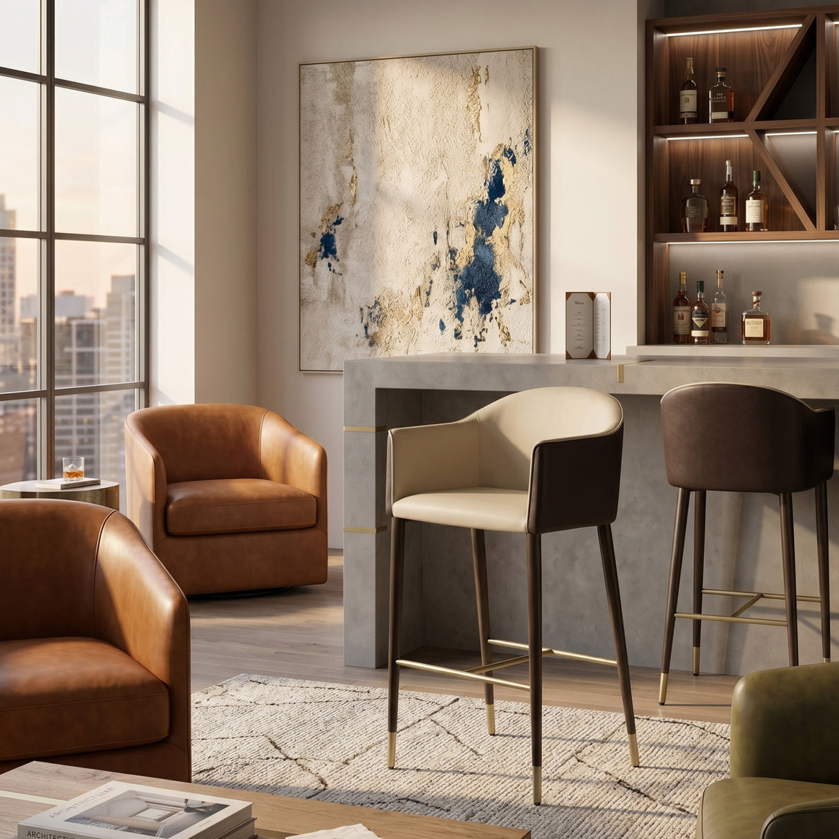   Cream Leather Bar Stool | Oroa.com