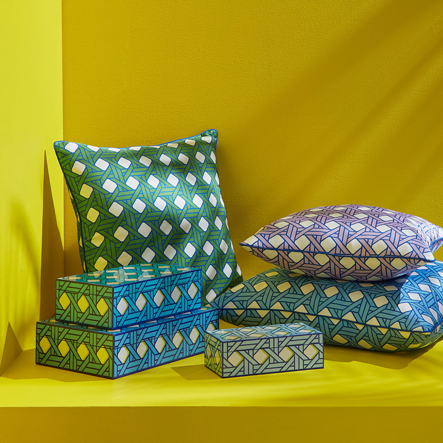 Patterned Blue Lacquer Box L | Jonathan Adler Basketweave | Oroa.com