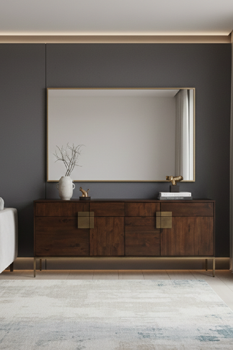 Modern European furniture - Brown Wooden 4-Drawer Sideboard - www.oroa.com