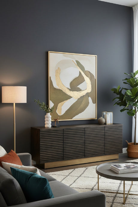 Modern European furniture - Brown Oak Fluted 4-Door Sideboard - www.oroa.com