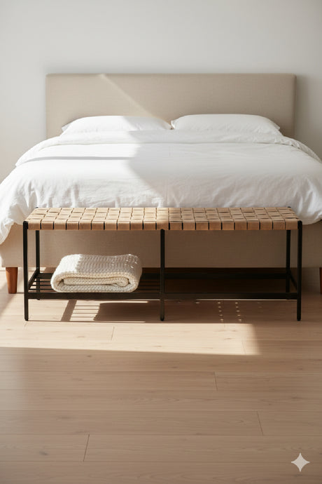 Hand-Woven Leather Bench | Splendido Omari | Oroa.com