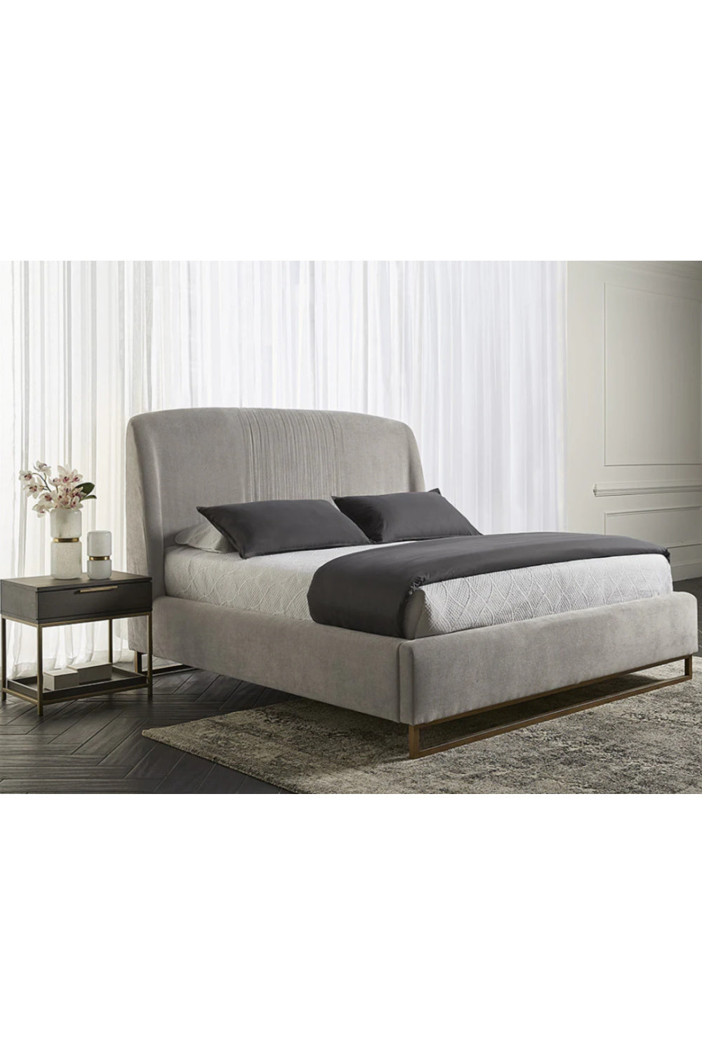 Gray Ruched Headboard Bed | Splendido Nevin | Oroa.com