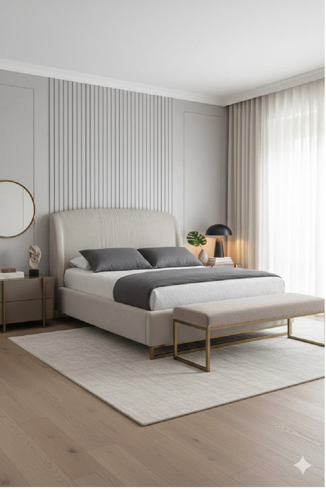 Gray Ruched Headboard Bed | Splendido Nevin | Oroa.com