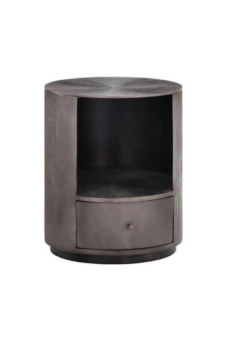 Round Gunmetal 1-Drawer Nightstand | Splendido Siena | Oroa.com