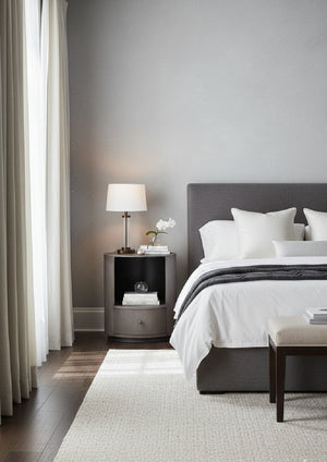 Modern European furniture - Round Gunmetal 1-Drawer Nightstand - www.oroa.com