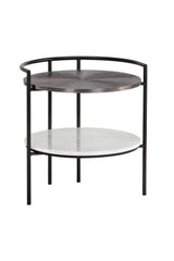 Modern European furniture - Round Gunmetal & Marble Nightstand - www.oroa.com