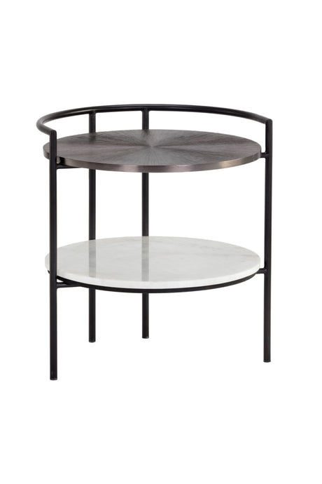 Modern European furniture - Round Gunmetal & Marble Nightstand - www.oroa.com