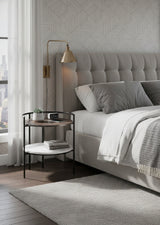 Modern European furniture - Round Gunmetal & Marble Nightstand - www.oroa.com