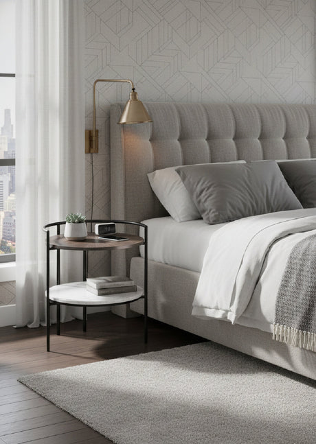 Modern European furniture - Round Gunmetal & Marble Nightstand - www.oroa.com