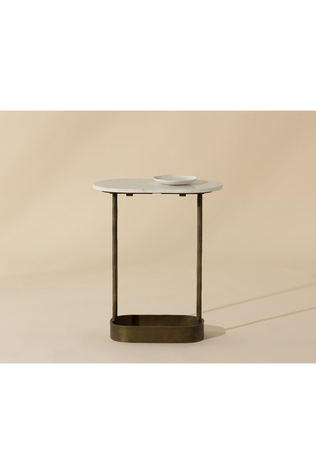 Modern European furniture  Oval White Marble End Table - www.oroa.com