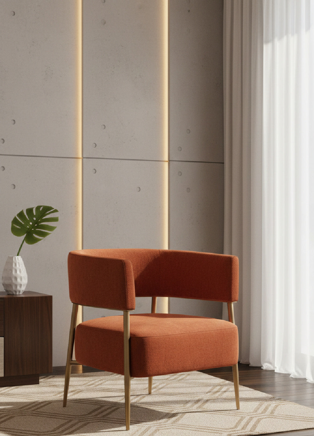 Modern European furniture - Antique Brass Legs Lounge Chair - www.oroa.com