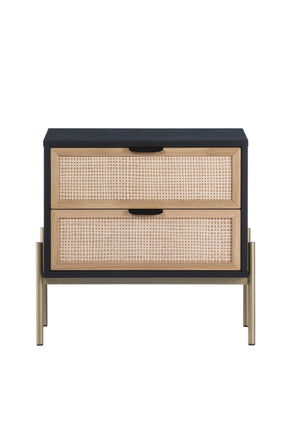 Black Oak Nightstand with Rattan Drawers by Splendido Avida
