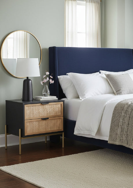 Black Oak Nightstand with Rattan Drawers | Splendido Avida | Oroa.com