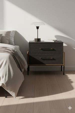 Modern European furniture - Acacia Veneer 2-Drawer Nightstand - www.oroa.com