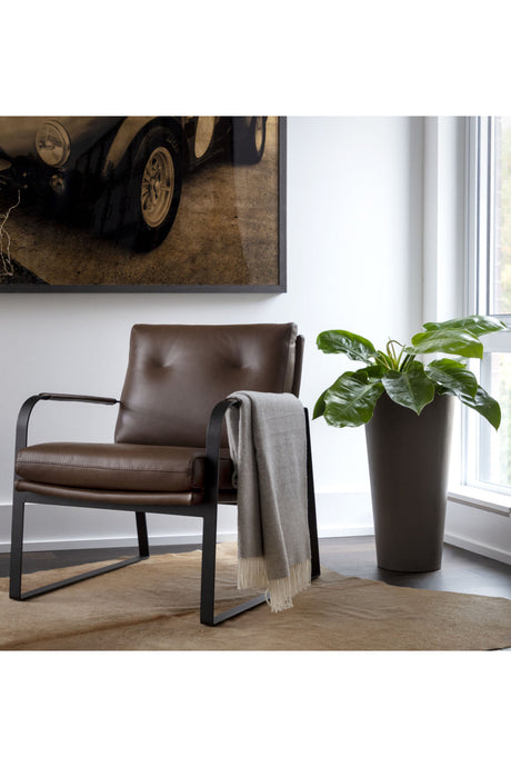Modern European furniture - Brown Leather Industrial Lounge Chair - www.oroa.com