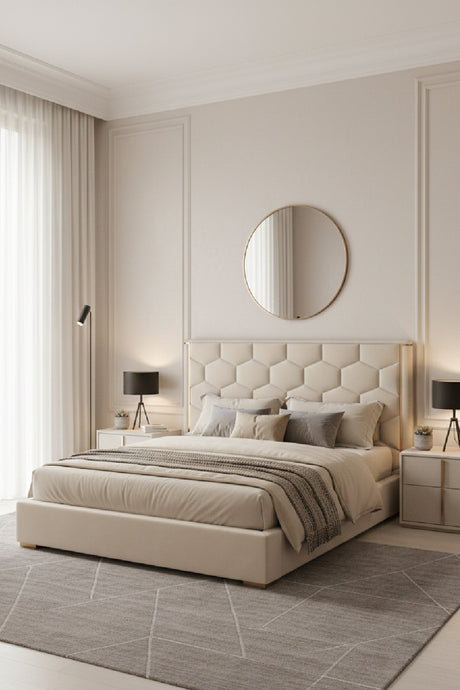 Taupe Hexagonal-Tufted King Bed | Splendido Alisha | Oroa.com