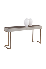 Modern European furniture - Cream Leather 2-Drawer Console Table - www.oroa.com