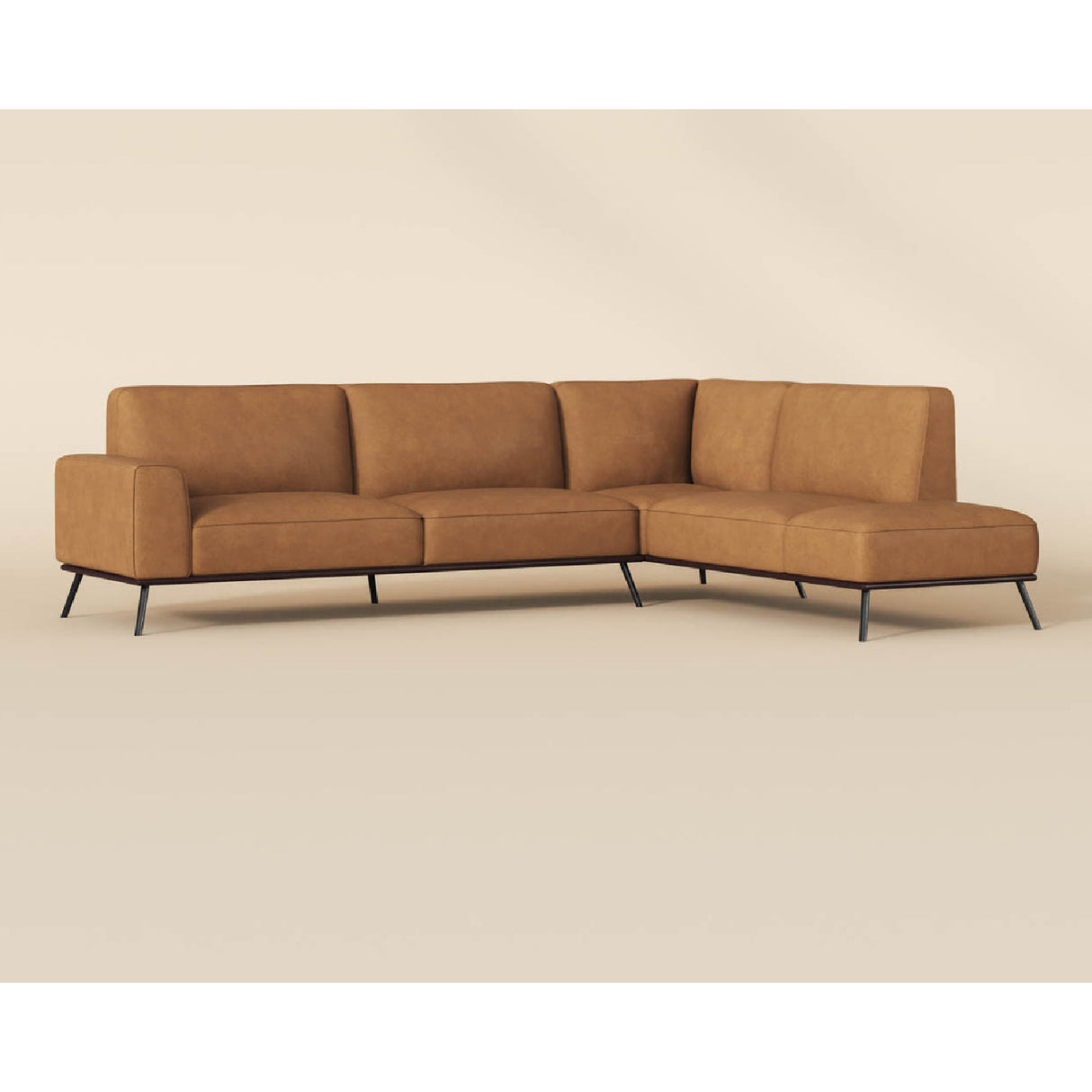 Modern European furniture - Brown Leather Chaise Sofa - www.oroa.com