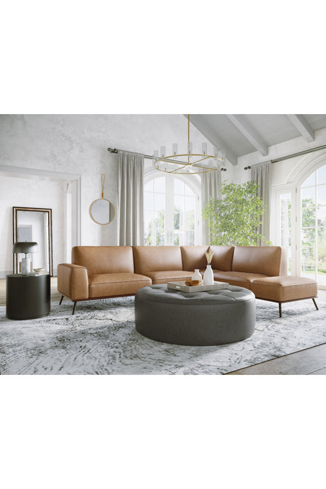 Modern European furniture - Brown Leather Chaise Sofa - www.oroa.com