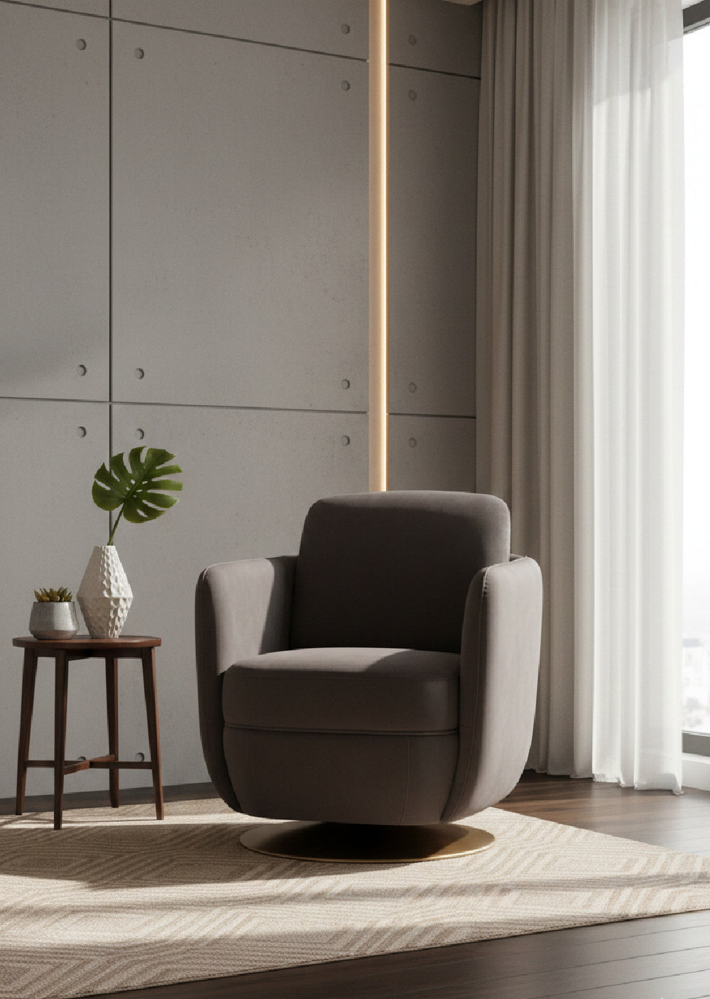 Modern European furniture - Gold Base Swivel Lounge Chair - www.oroa.com