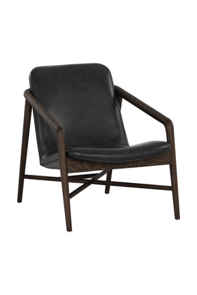 Black Leather Oak Lounge Chair by Splendido Cinelli Accent Chair