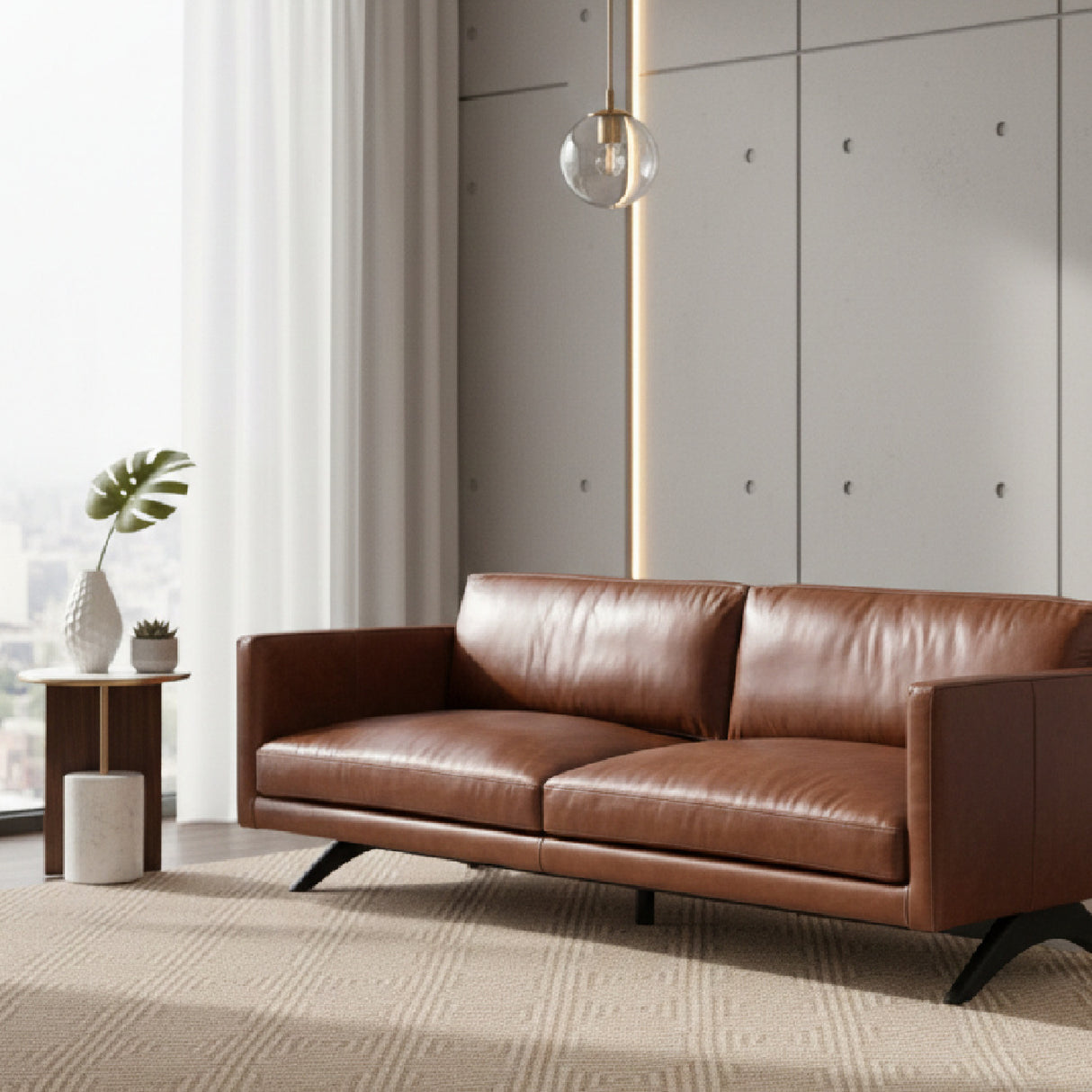Modern European furniture - Oak‑Leg Leather Sofa - www.oroa.com