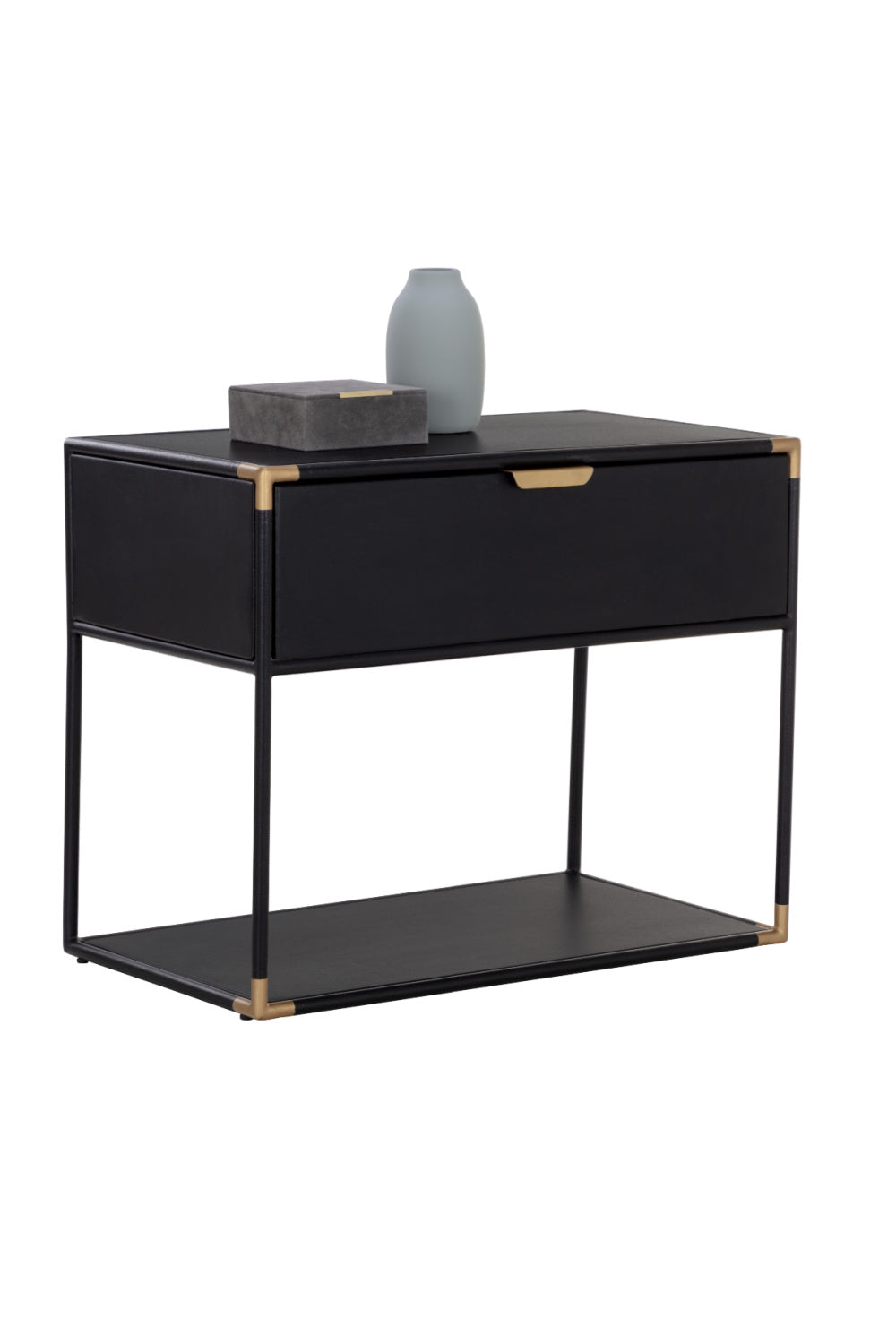 Modern European furniture - Minimalist Black & Brass Nightstand - www.oroa.com