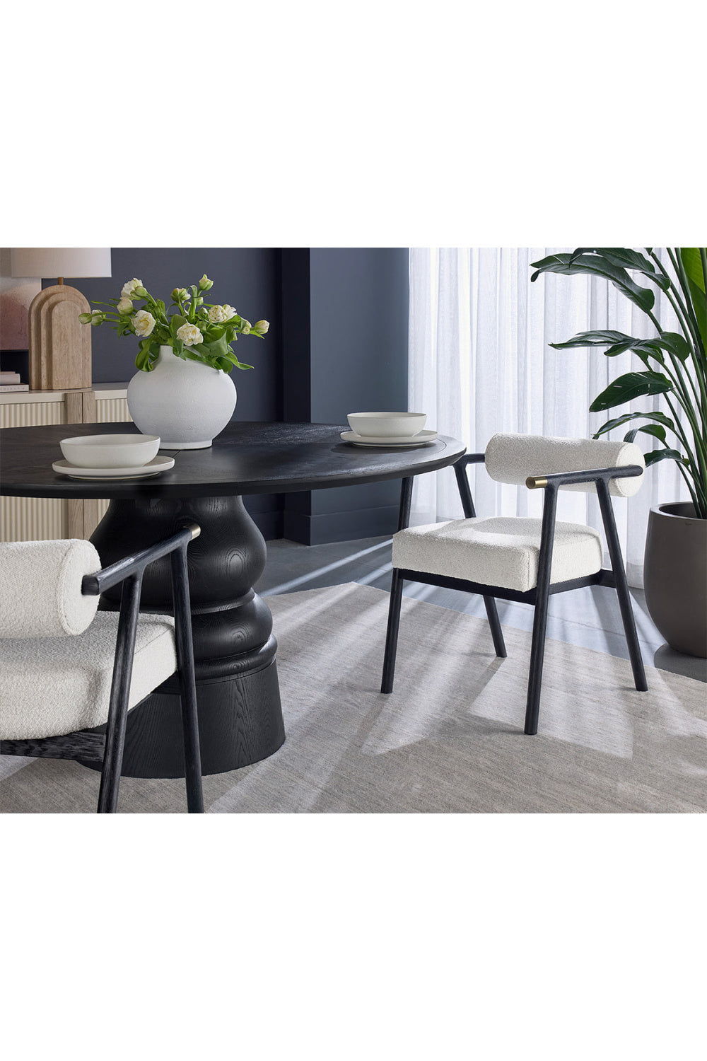 Modern European furniture - White Boucle Dining Armchair - www.oroa.com