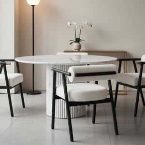 Modern European furniture - White Boucle Dining Armchair - www.oroa.com