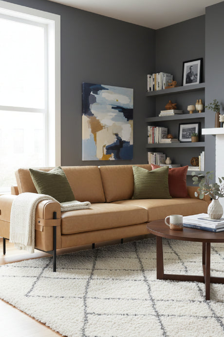 Brown Leather Strapped Sofa | Splendido Camus | Oroa.com