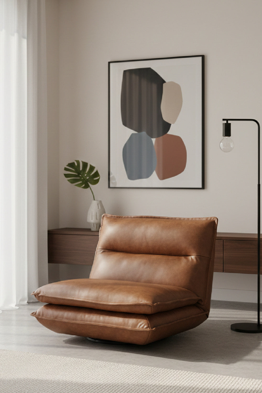 Brown Leather Swivel Armless Chair | Splendido Colson | Oroa.com