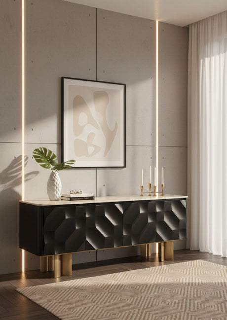 Modern European furniture - Faceted Black 4-Door Sideboard - www.oroa.com