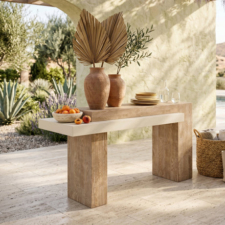   Rectangular Timber-Effect Indoor/Outdoor Console Table | Oroa.com